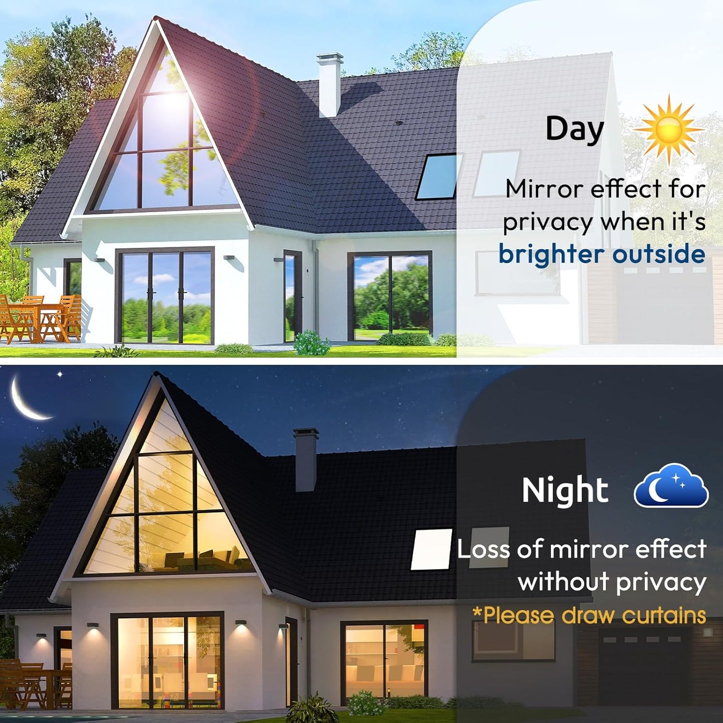 rabbitgoo Window Privacy Film One Way Window Tint for Home, Removable Reflective Heat Sun Blocking Anti UV Glass Door Covering, Mirror Tinting Film House Office, 17.5 in X 6.5 Feet, Blue Silver