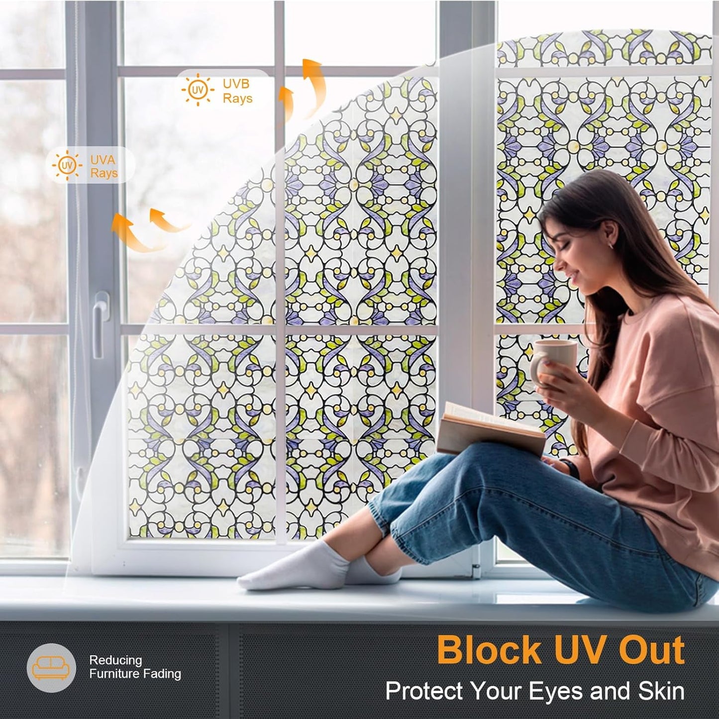 3D Stained Glass Window Film, Decorative Window Privacy Film for Bathroom,Front Door,Home, Sun Blocking Heat Control,Static Cling, Genes 23.6inch x 35.4inch