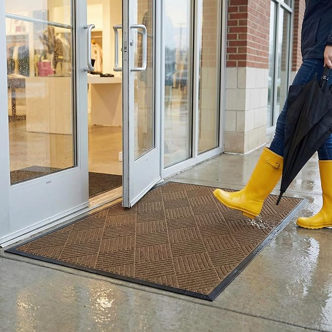 Ecomills Deluxe Diamond Entrance Door Mat, Large Heavy Duty Absorbent Rubber Rug, Brown, 3' X 4' feet