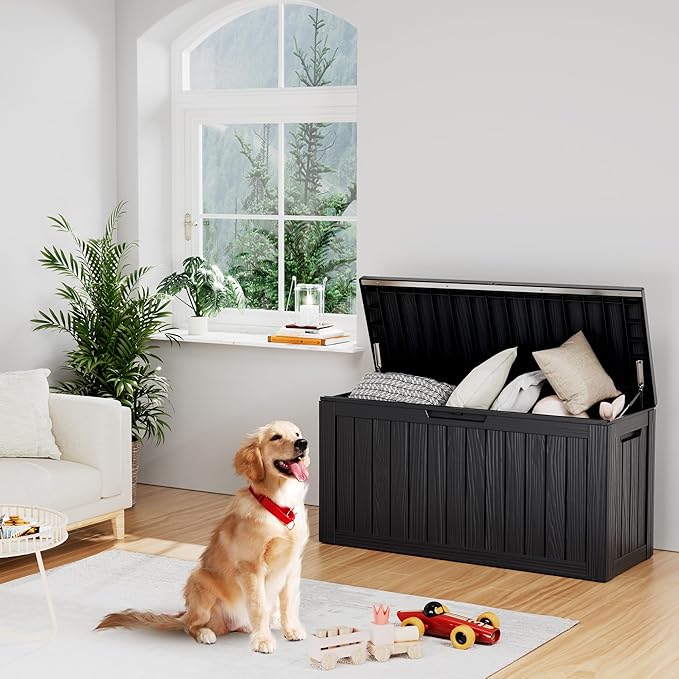 80 Gallon Resin Deck Box, Waterproof Outdoor Storage Box for Patio Furniture, Garden Tools, and Pool Accessories, Lockable UV-Resistant Storage Bin Bench Cabinet for Outside, Black