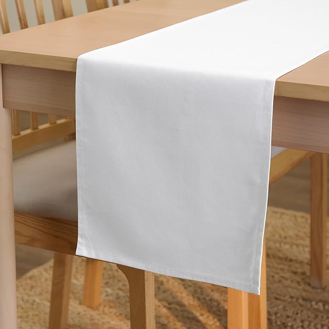 Encasa XO Table Runner 13"x104" Long | Cotton Canvas Fabric | White Solid Color | Machine Washable & Durable