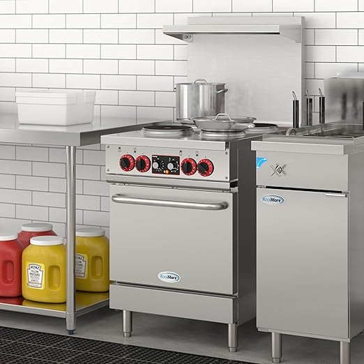 KoolMore 24 in. Commercial Electric Range with 4 Burners and 1 Standard Electric Oven in Stainless Steel - 208V 3-Phase, CSA Listed (KM-CR24-E)