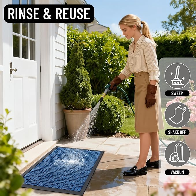 OLANLY Front Door Mat Outside Entrance 59x23, Absorbent, Heavy Duty Sturdy Natural Rubber Doormat Indoor Outdoor, Non-Slip, Stain and Fade Resistant, Low Profile Floor Mat for Entryway, Ocean Blue