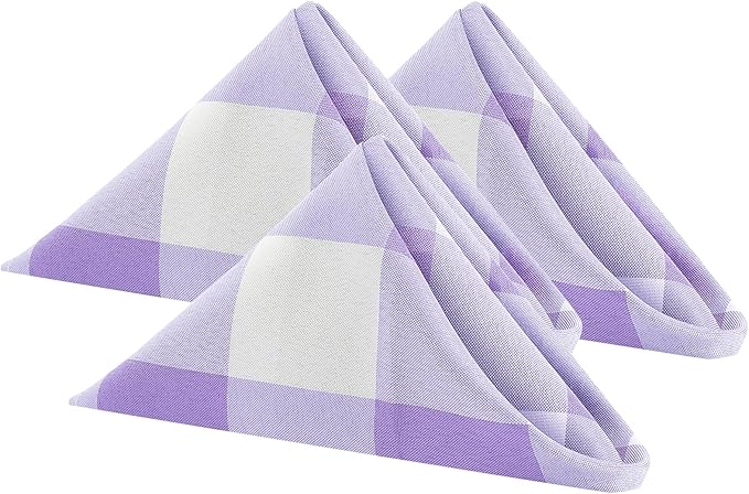 Buffalo Plaid Table Napkins Set of 25 Checkered Cloth Napkins 17x17 inch Washable Dinner Gingham Pattern Napkins Soft Napkins for Wedding Party Dining Banquet(Lavender and White)