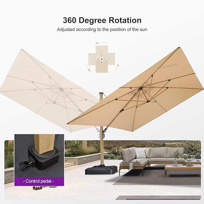 PURPLE LEAF 9 Pieces Patio Dining Set Wicker Outdoor Furniture Rectangular Table and Chairs Set for Garden Patio Teak-Finish Aluminum Frame Backyard Kitchen Set, Cushions and Pillows Included