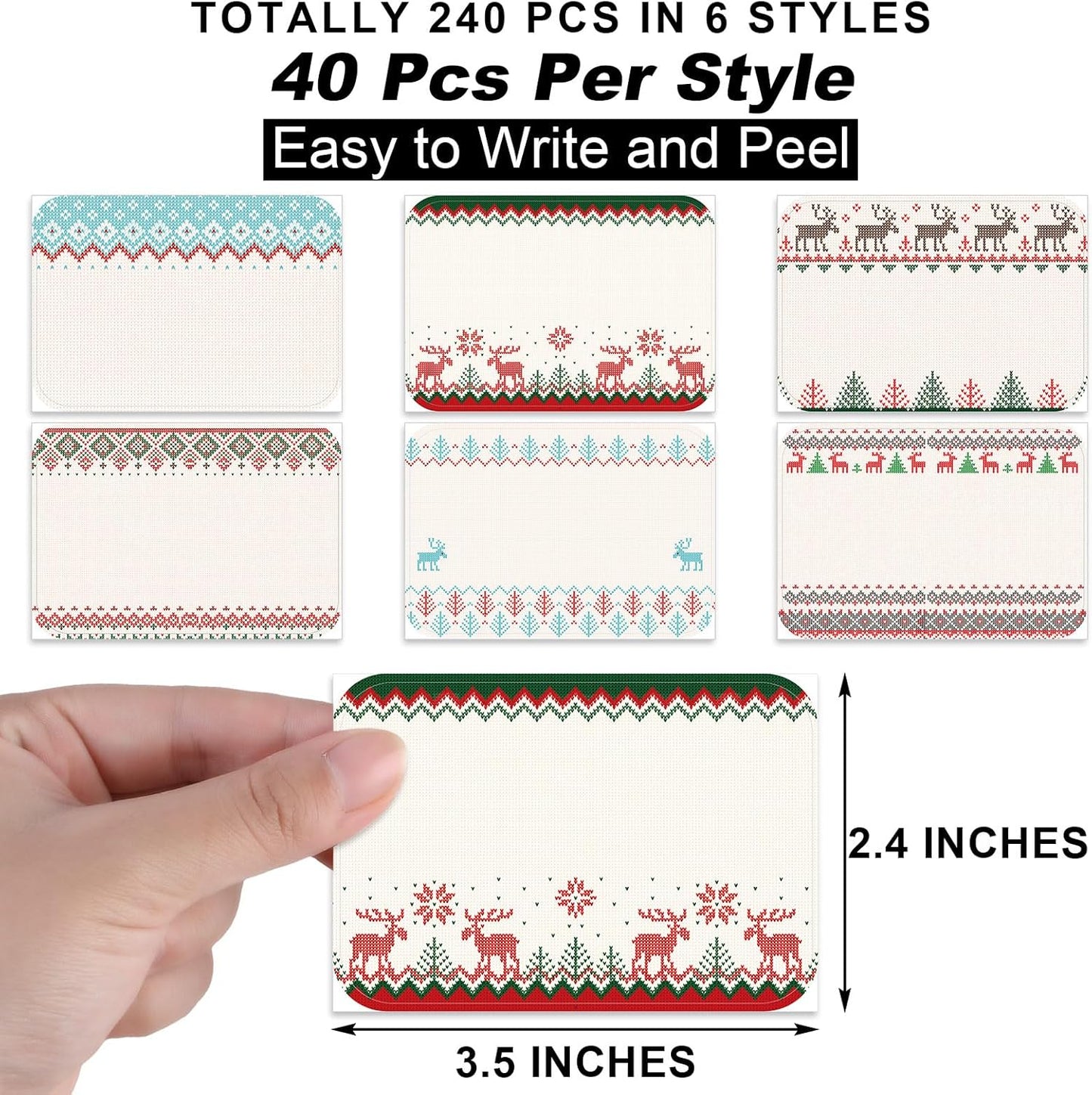 240 Pcs Ugly Sweater Name Tags Stickers for Kids Christmas Classroom Border Gift Labels Xmas Party Name Stickers Reindeer Personalized Paper Tags for Holiday Party Decoration, 3.5 x 2.4 in