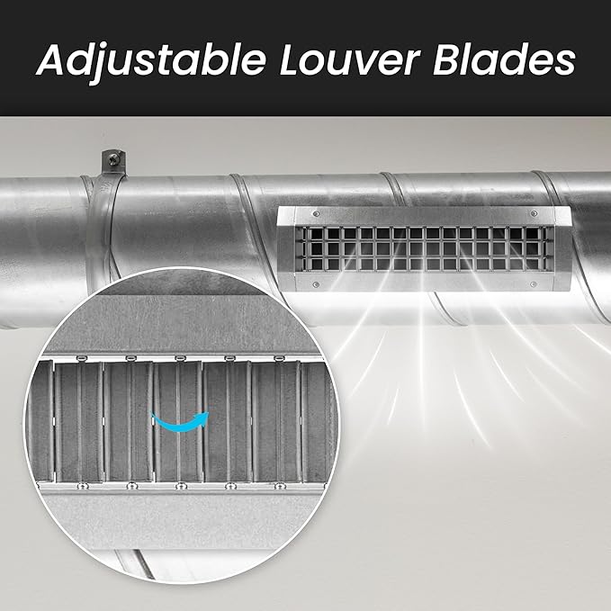 Repa Market 25" x 5" Inch Air Grille for Round Spiral Ducts - Adjustable Double Louvre Blade - Galvanized Ventilation Cover - Side Fit Round Surface Canal Ducting from 9.84" to 35.43" Inches