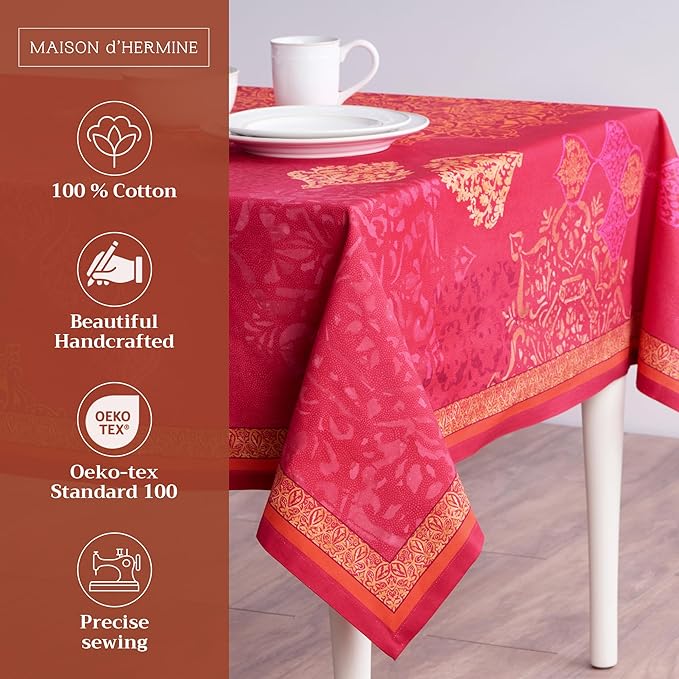 Maison d' Hermine Table Cloth Rectangle Table 100% Cotton 70 x 90 Inches Fall Tablecloth Reusable Everyday Use for Thanksgiving Christmas Decorations Dining Farmhouse Party (Versailles)