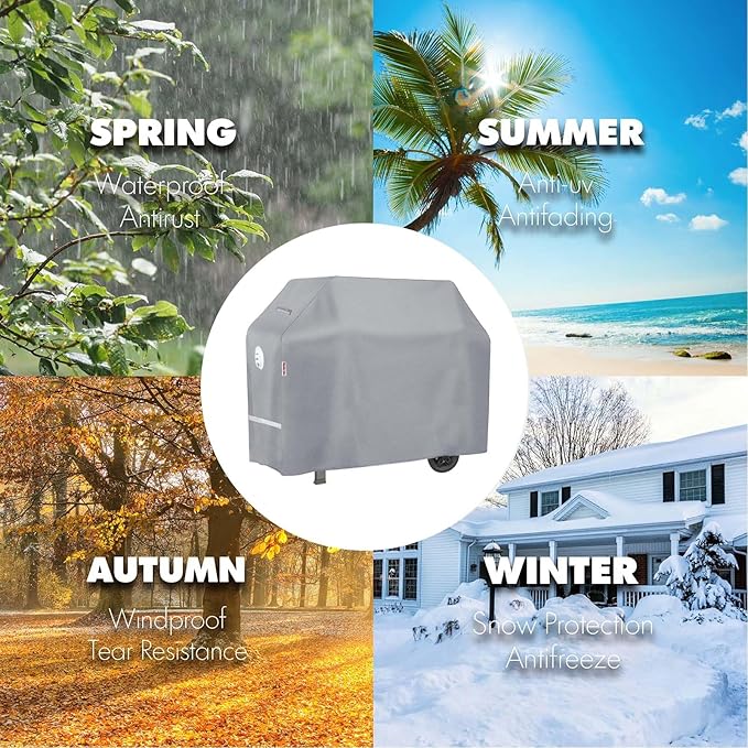Turtle Life BBQ Grill Cover, 64 Inch Heavy Duty Waterproof 4-6 Burner Barbecue Gas Grill Covers for Weber Genesis Char-Broil Brinkmann, Gray