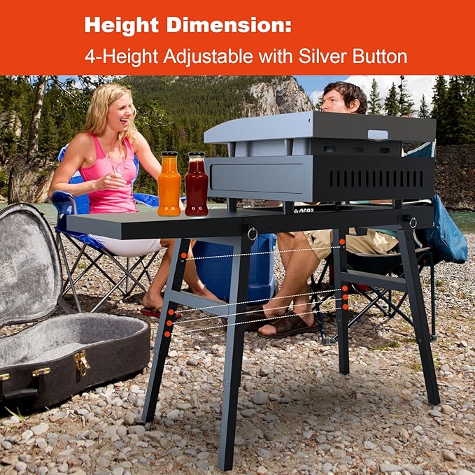 Griddle Stand for Blackstone 17"and 22" Tabletop Griddle, Foldable Grill Table with Adjustable Legs, a Removable Side Shelf, Paper Towel Holder, 3 Tool Hooks and a Spice Box, for RV, Camping