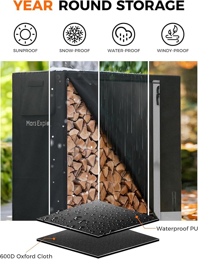 5ft Firewood Log Rack with Cover Outdoor, Heavy Duty Indoor Outdoor Firewood Storage Rack with Cover Combo Set Black
