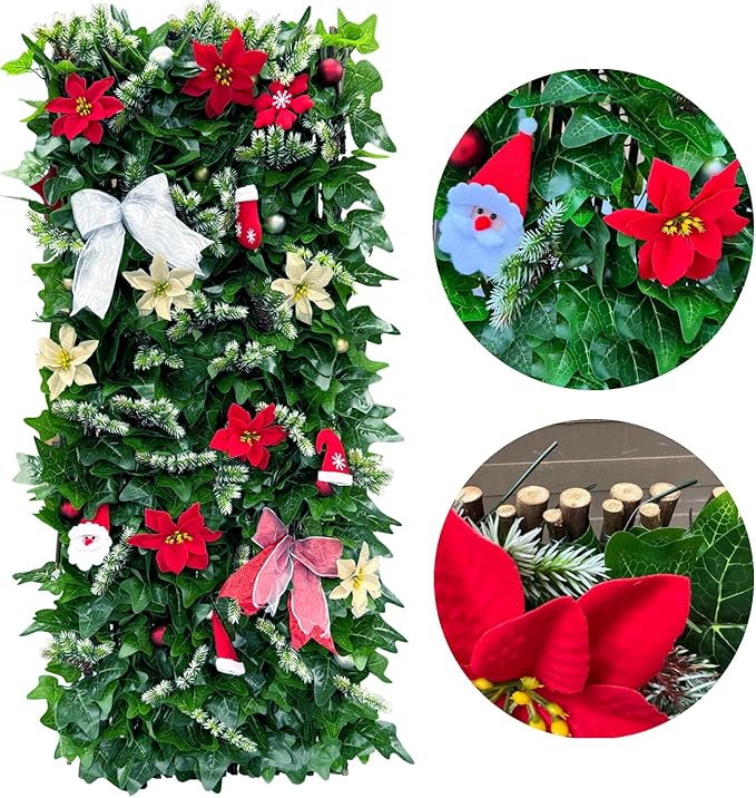 Expandable Fence Privacy Screen for Balcony Patio Outdoor,Decorative Faux Ivy Fencing Panel,Artificial Hedges (Single Sided Leaves) (1, Christmas-Ivy)