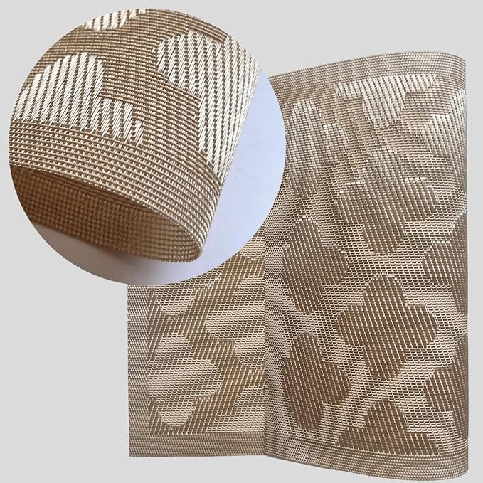 Vinyl Placemats Set of 4, Easy to Clean Plastic Washable Table Mats Heat-Resistant Placemats for Dinner Table (Gold)