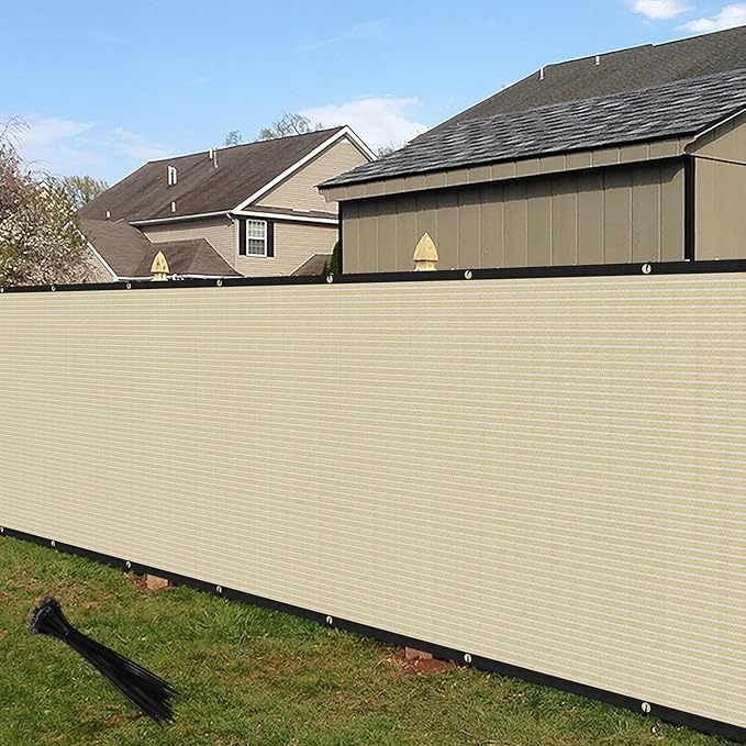 ECOOPTS 4'x210' Privacy Fence Screen Windscreen with Copper Grommets, Fit for Commercial Fence and Residential Garden Outdoor 90% UV Blockage, Cable Zip Ties Included (Beige)