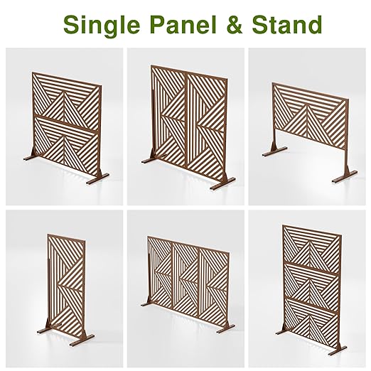 Casaphoria 72" H x 47" W Metal Outdoor Privacy Screen, Freestanding Decorative Divider for Patio, Deck, Balcony, and Garden with Stable Base, Brown Zodiac