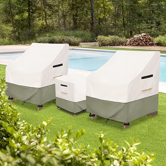 3 Pieces Adirondack Chair Sets Cover,600D Heavy Duty Waterproof Outdoor Chair Covers,Includes 2 Outdoor Adirondack Chairs Covers and 1 Patio Side Table Cover,Patio Furniture Covers 3 Piece Set,Beige