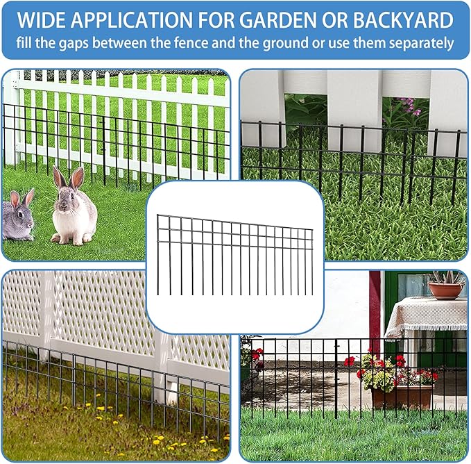 32x10-inch No Dig Animal Barrier Fence, 20 Pack Black Dig Protective Fence with 1.5 inch Spike spacing, Dog/Rabbit/Groundhog Underground Defence, for Outdoor Garden Patio
