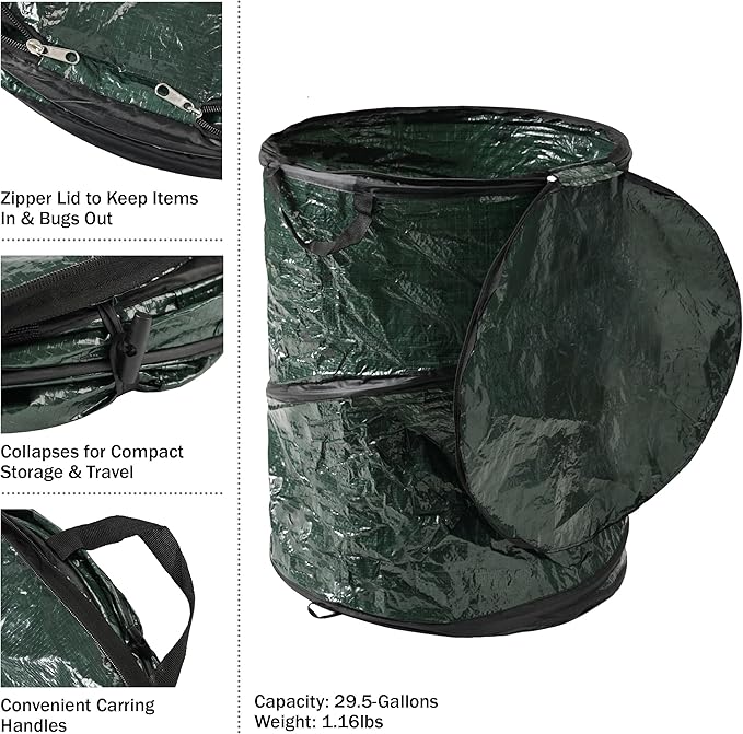 29.5-Gallon Pop Up Outdoor Garbage Can - Collapsible Trash Can for Parties, Yard Waste, or Laundry - Camping Accessories by Wakeman