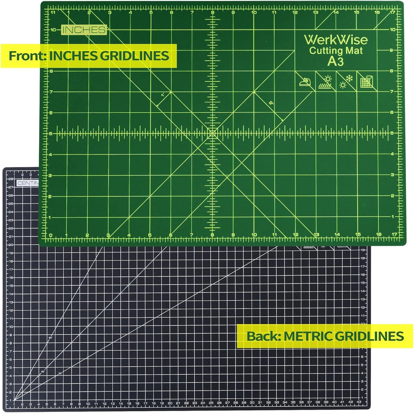 Thickness-Upgraded 12" x 18" Self Healing Sewing Mat, WerkWise Rotary Cutting Mat, Double Sided 5-Ply 12x18 Inch Cutting Board for Quilting, Fabric, & Crafts, Use with Rotary Cutters (Green & Black)