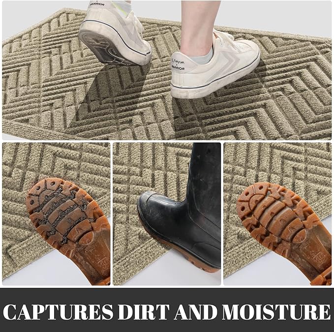 Yimobra Door Mats Outdoor 29.5x17, All-Season Waterproof Outdoor Mats for Front Door Entrance with Drainage Holes, Heavy Duty Non-Slip Doormat for Garage Patio Entryway Indoor, Beige Square