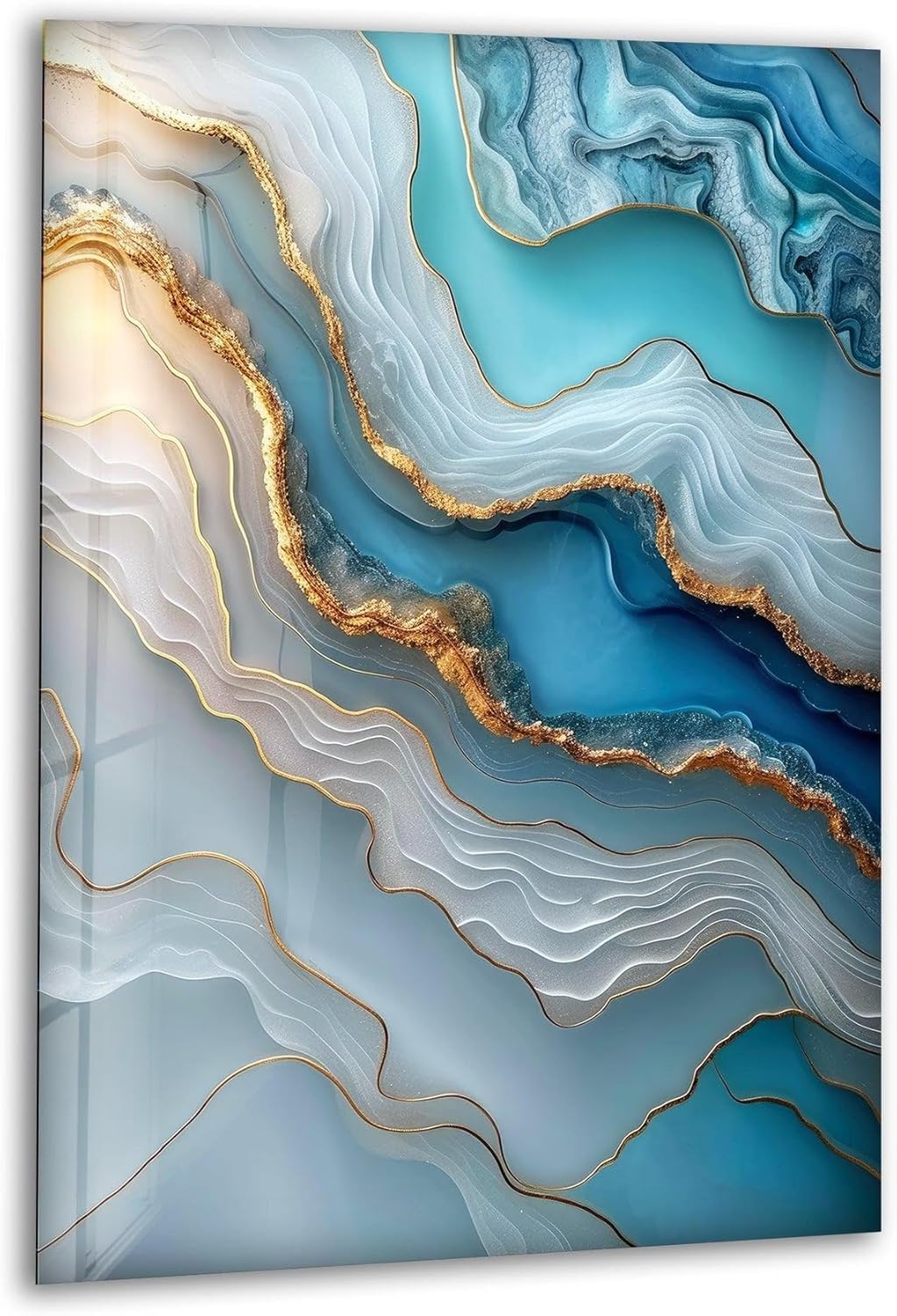 My Photostation.com 32Wx48H'' Turquoise and Blue Alcohol ink Glass Wall Art Tempered Glass Printing Wall Decor Large Wall Art Wall Hangings