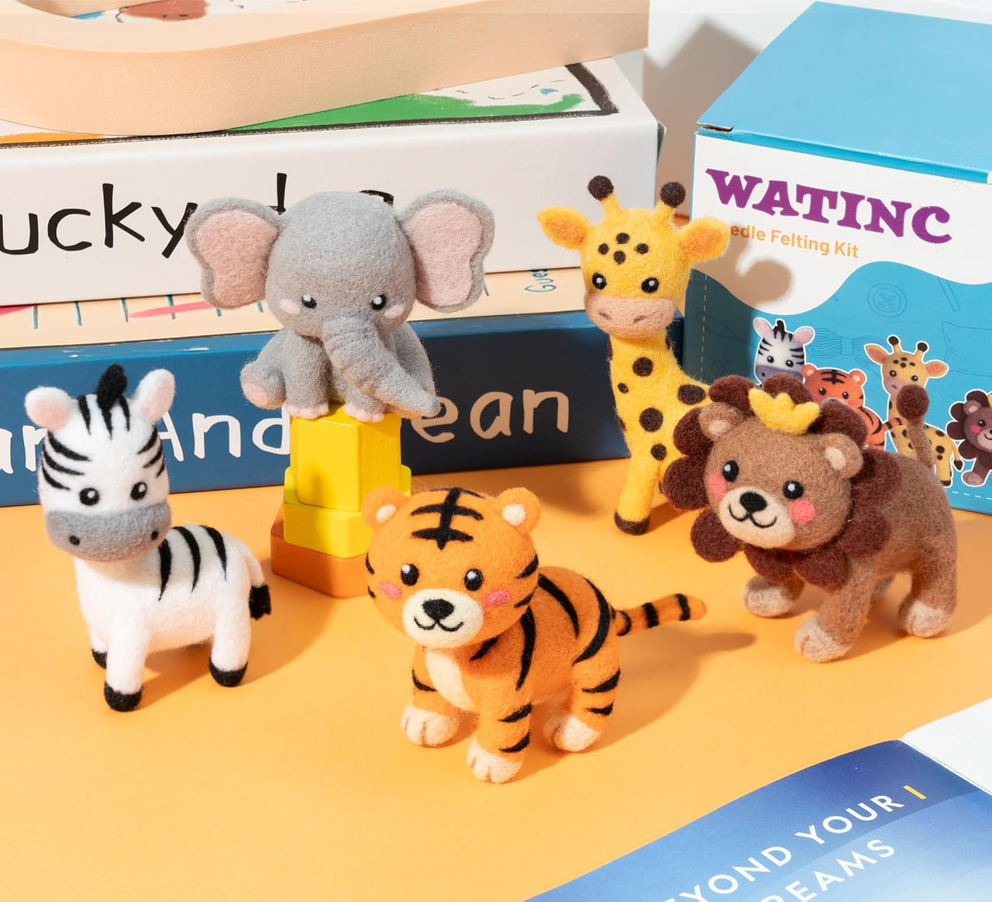 WATINC Needle Felting Kit - 5 Set Unique Different Cute Doll Wool Felt Needle Tools Foam Pad Instruction, DIY Home Decoration Craft Party Supplies for Art Work Starter Beginners (Wild Animal)