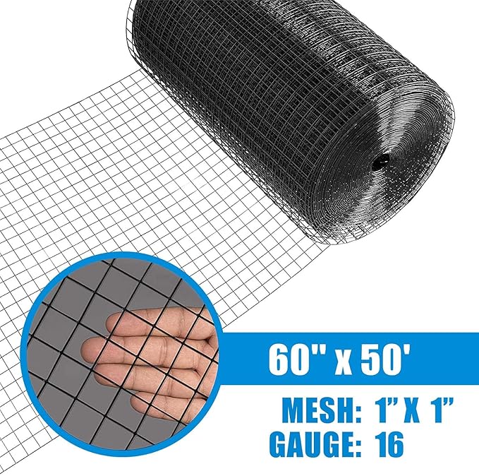 Fencer Wire 16 Gauge Black Vinyl Coated Welded Wire Mesh Size 1 inch by 1 inch (e. 5ft. x 50ft.)