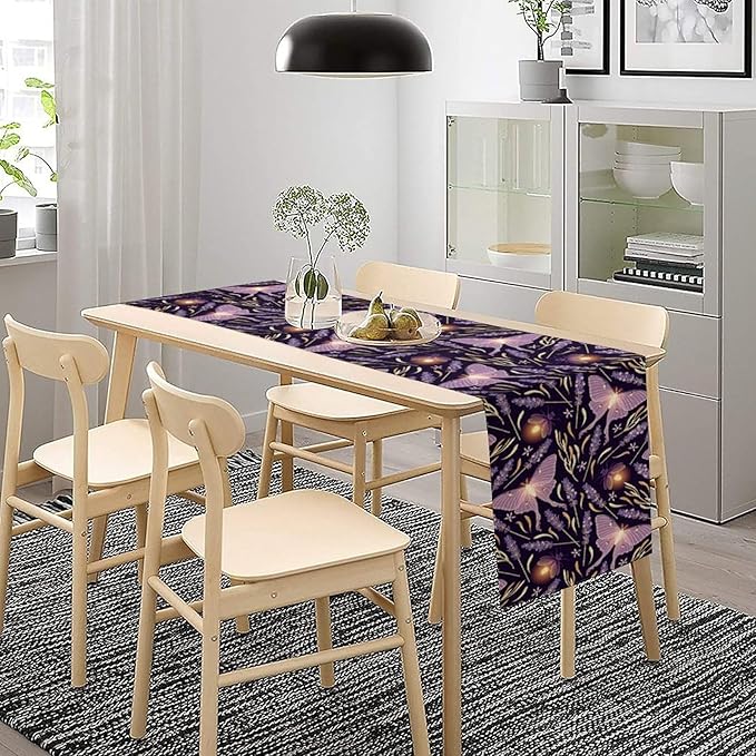 Purple Moth Table Runner,Retro Butterfly Flower Print Table Runner for Wedding Holiday Indoor Outdoor Party Home Decor 13x36in