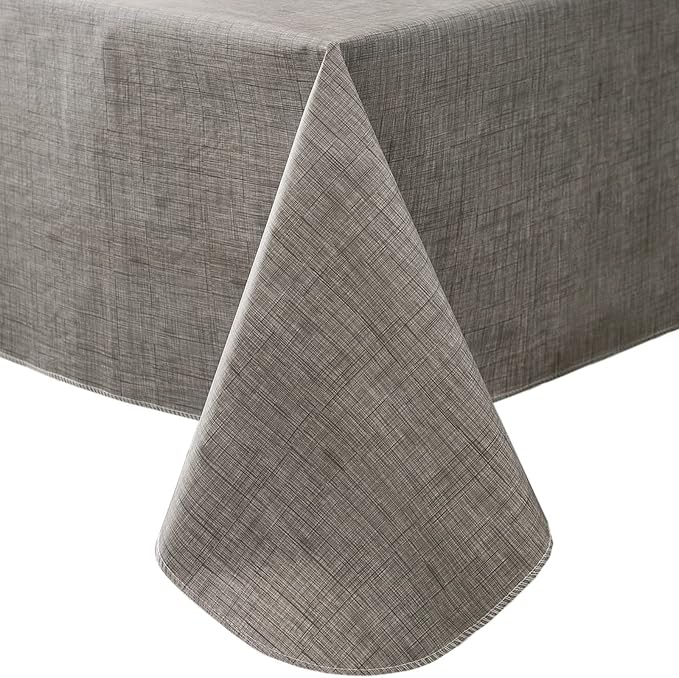 LIBERECOO Vinyl Tablecloth with Flannel Backing, Premium Gray, Waterproof, Stain-Resistant, Easy-Clean Table Cover for Dining, Kitchen, and Outdoor Use, 60" x 60" Square