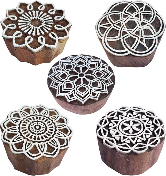 Royal Kraft Mandala Wooden Printing Stamps (Set of 5) - DIY Henna Fabric Textile Paper Clay Pottery Blocks Htag2204