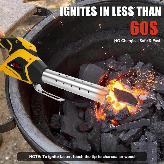 LouSdZoke Cordless Fire Starter Compatible for DeWalt 20V Battery,Chemical Free Heated,1472℉ in 60 Seconds,Electric Charcoal Starter with Air Blower for Grill,BBQ,Campfire (No Battery)