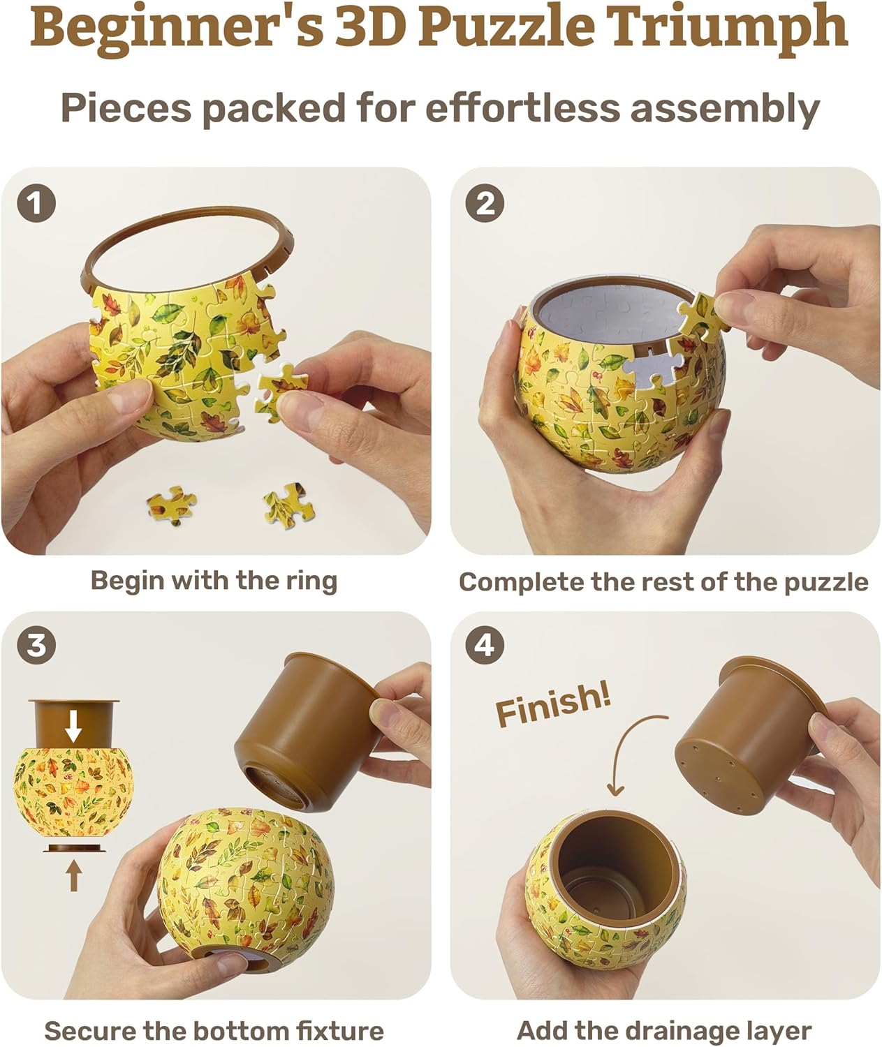 PieceRelax 3D Puzzle Planter 80 Pieces - Daisy Breeze, Home Decor Flower Pots for Indoor Cactus, Succulents Pots [K1129]