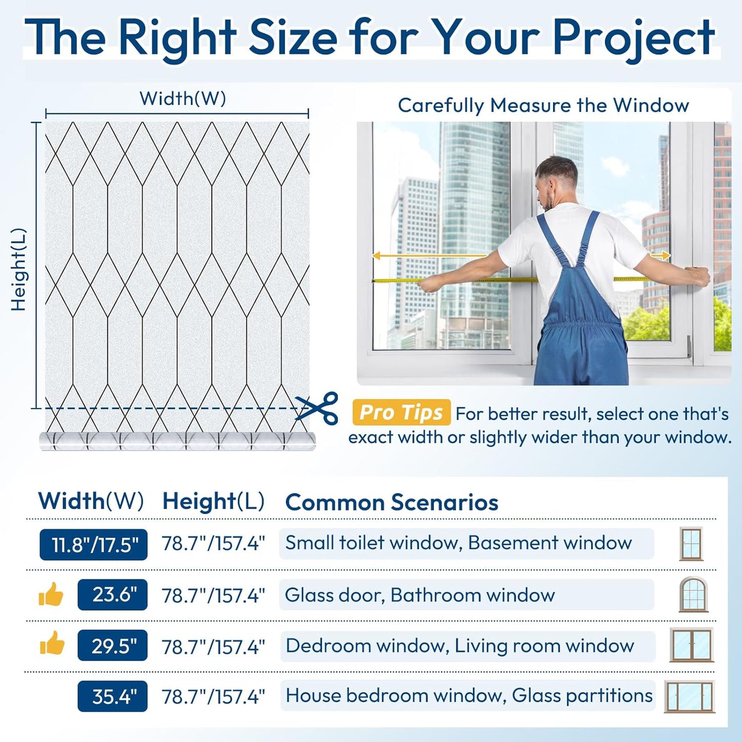 rabbitgoo Window Privacy Film for Glass Windows, Frosted Glass Cling with Decorative Moroccan Lattice, Removable Heat Control Sun Blocking Door Covering Sticker for Home Bathroom, 29.5 x 157.4 inches