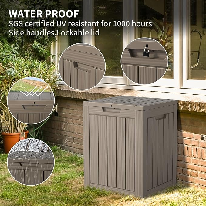 Two 28 Gallon Outdoor Storage Box, Resin Deck Boxes Waterproof, Indoor Outdoor Bin for Package Delivery, Patio Cushions, Gardening Tools, Lockable, UV Resistant