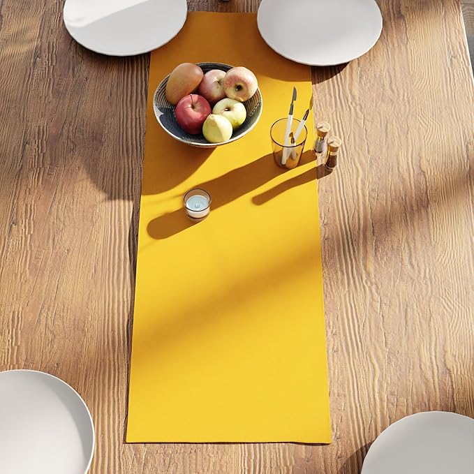 Encasa XO Table Runner 13"x36" Long | Cotton Canvas Fabric | Sunbeam Yellow Solid Color | Machine Washable & Durable