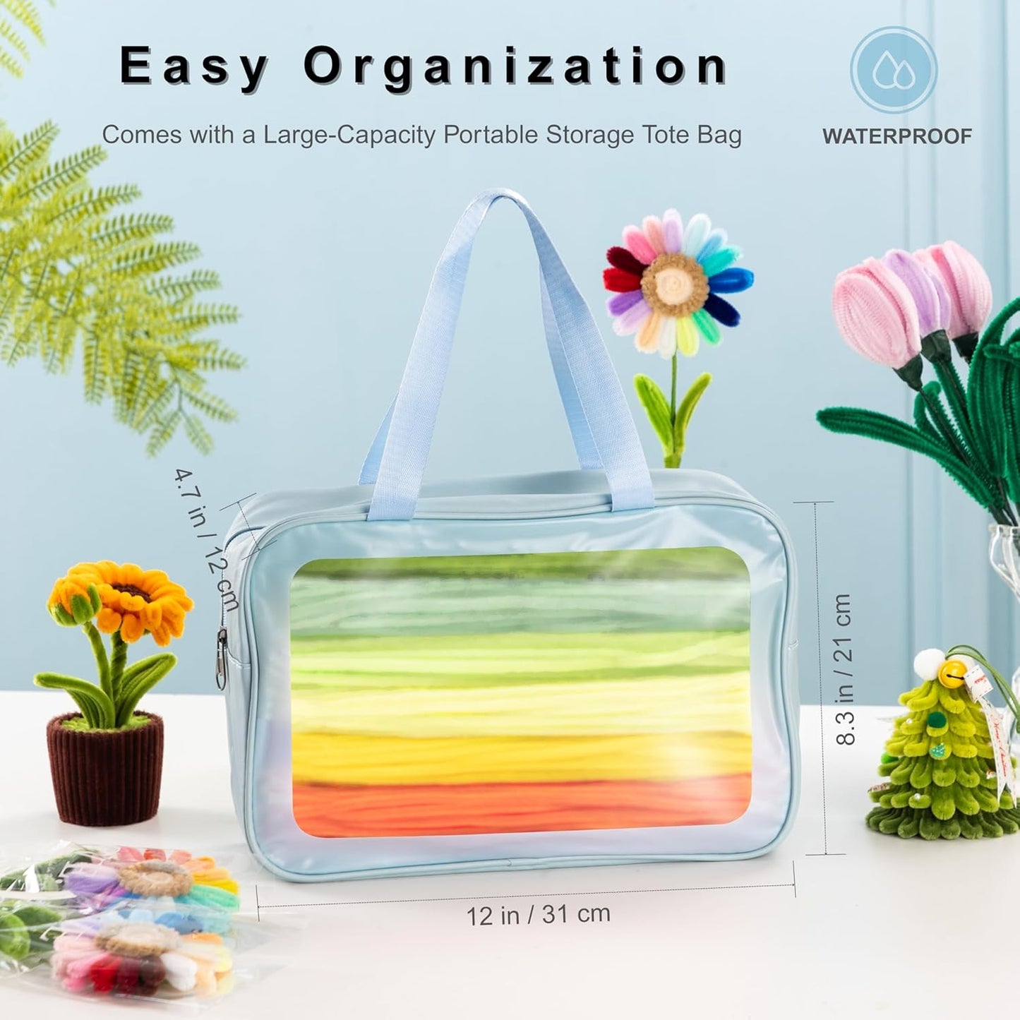 1000pcs Pipe Cleaners Bulk Set with Storage Bag, 20 Assorted Colors Chenille Stems, 12inch * 8mm for DIY Art & Craft Projects