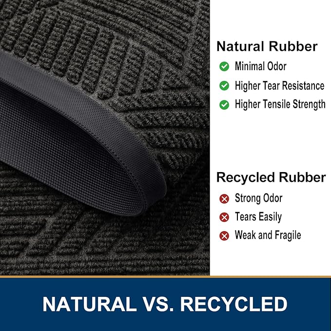 Smiry Front Door Mat Outside Entrance, Heavy Duty Sturdy Natural Rubber Doormat, Trap Dirt and Moisture, Easy Clean Low Profile Mats for Indoor Outdoor Entry, Irregular Triangle (36x24, Charcoal)