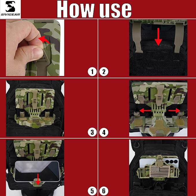 Tactical Phone Holder Available in Full Size Plate Carrier Phone Mount Adjust Nylon Molle Phones Holder for Tactical,Car,Office (CP)