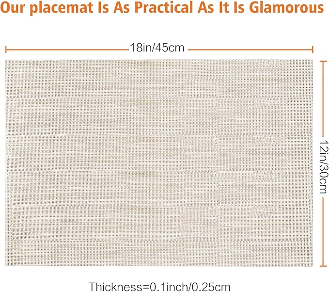 Placemats Set of 6,Washable,Heat and Stain Resistant Indoor/Outdoor Place mats,Vinyl Woven Non Slip Table Mats for Restaurant Table Protection,PVC Placemats(Beige White,6PCS)