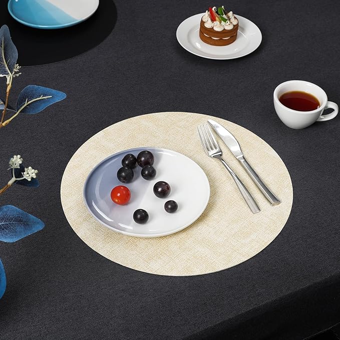 Myir JUN Round Placemats Dual Sided, Faux Leather Place Mats Set of 4 Indoor Placemats for Dining Table Outdoor Placemats Non-Slip Washable Table Mats (Set of 8, Cream Black)