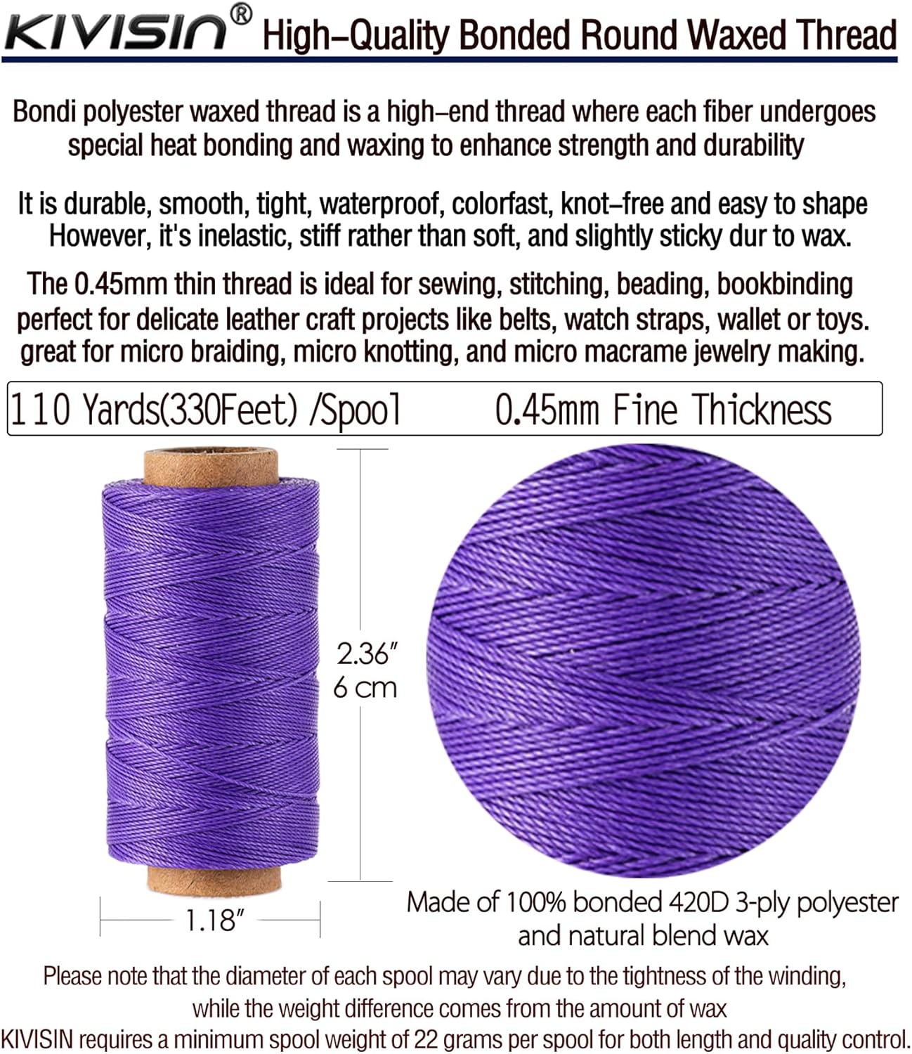 12 Multicolor Round Waxed Thread, 0.45mm Thin and Stiff Wax Strings, 110 Yards/Spool, Polyester Waxed Cord for Fine Leather Sewing, Binding, Crafting, Bracelets and Micro-Macrame Jewelry Making