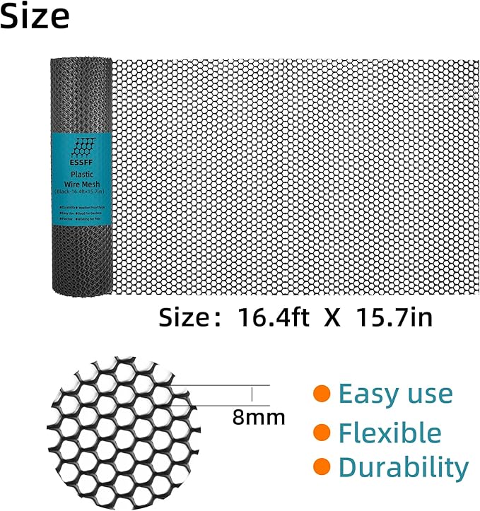Pet & Garden Safeguard - 15.7IN x 16.4FT Roll - Black Plastic Netting, Multi-Use Decorative Fencing for Poultry, Dogs, Rabbits,Chicken and Snake Barrier