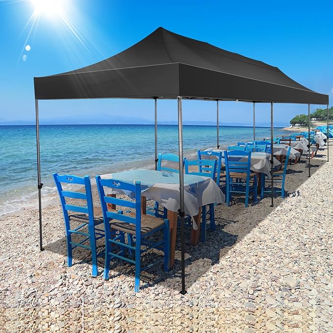 COBIZI 10x30 Pop up Canopy Tent 10x30 Canopy No Sidewall Waterproof Heavy Duty Commercial for Parties Outdoor Garden Gazebo Tent, Carry Bag with Wheel(10x30ft No Sidewalls, Black)