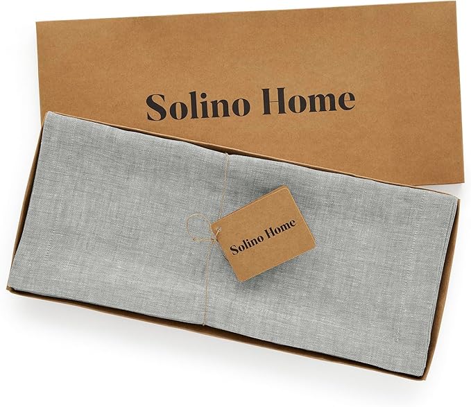 Solino Home Linen Table Runner 60 Inches - 100% Pure Linen Chambray Grey Table Runner 14 x 60 Inch Ideal for Dresser and Coffee Tables - Athena