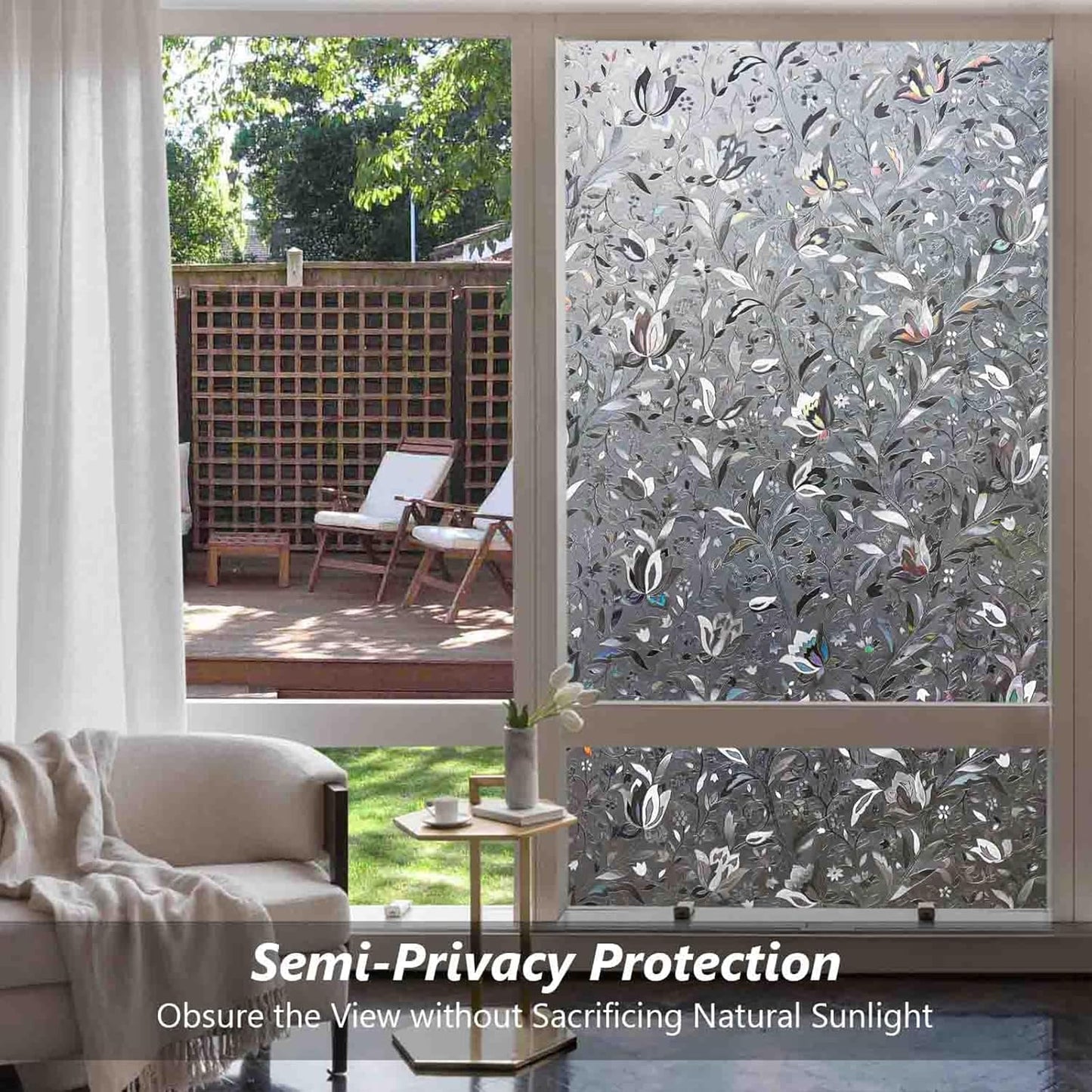 Kromapolis Window Film, Window Privacy Film Frosted, Vinyl Glass Covering, Stained Glass Decorative Film, Static Window Clings, Non-Adhesive (Grayish Black, 35.4 x 78.7 inch)