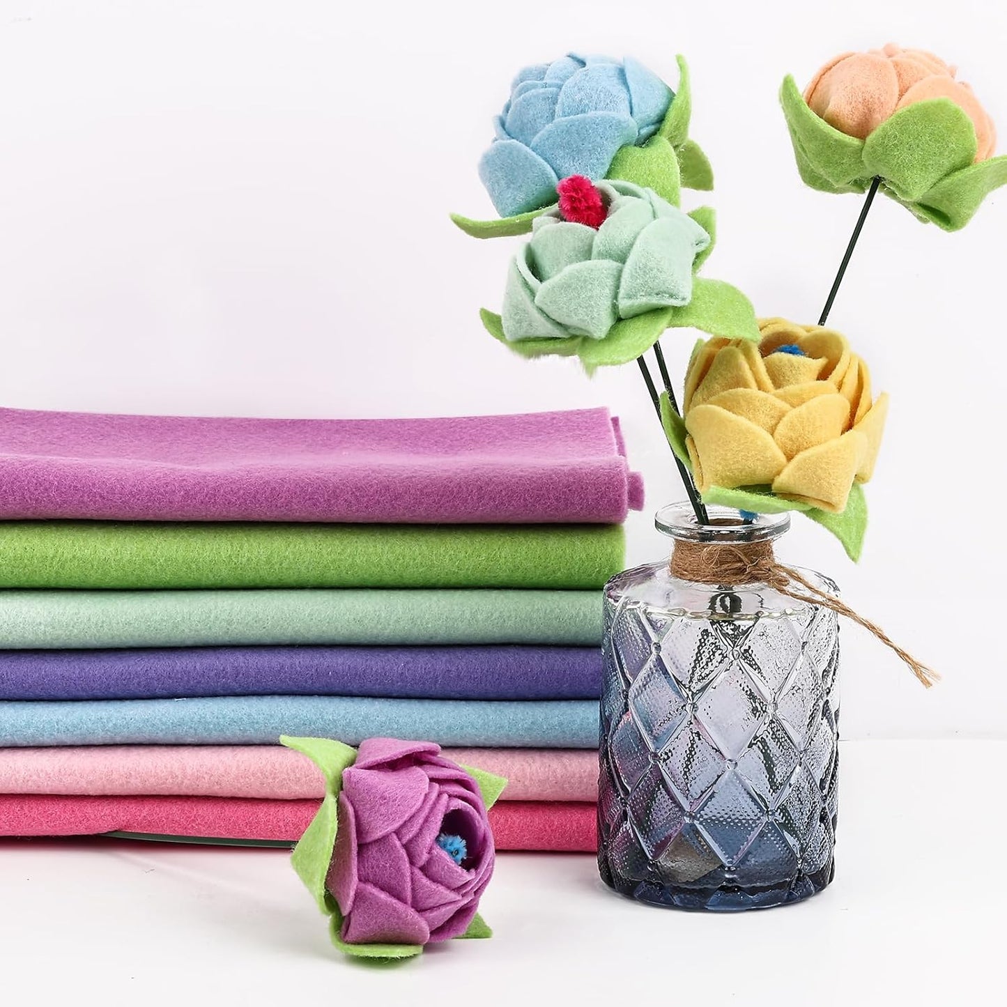 XSEINO 12 Rolls 8"x35" 1.4mm Thick Soft Felt Fabric Sheet 12 Assorted Macarone Series Colors Felt Pack for DIY Craft Sewing Squares Nonwoven Patchwork