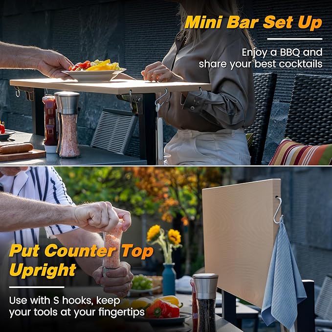 Multi-Layer Outdoor Grill Table Bar Grill Cart with Storage Cabinet, Outdoor Kitchen Island Prep Station with Foldable Side Shelf, Pizza Oven Table for Lawn & Garden