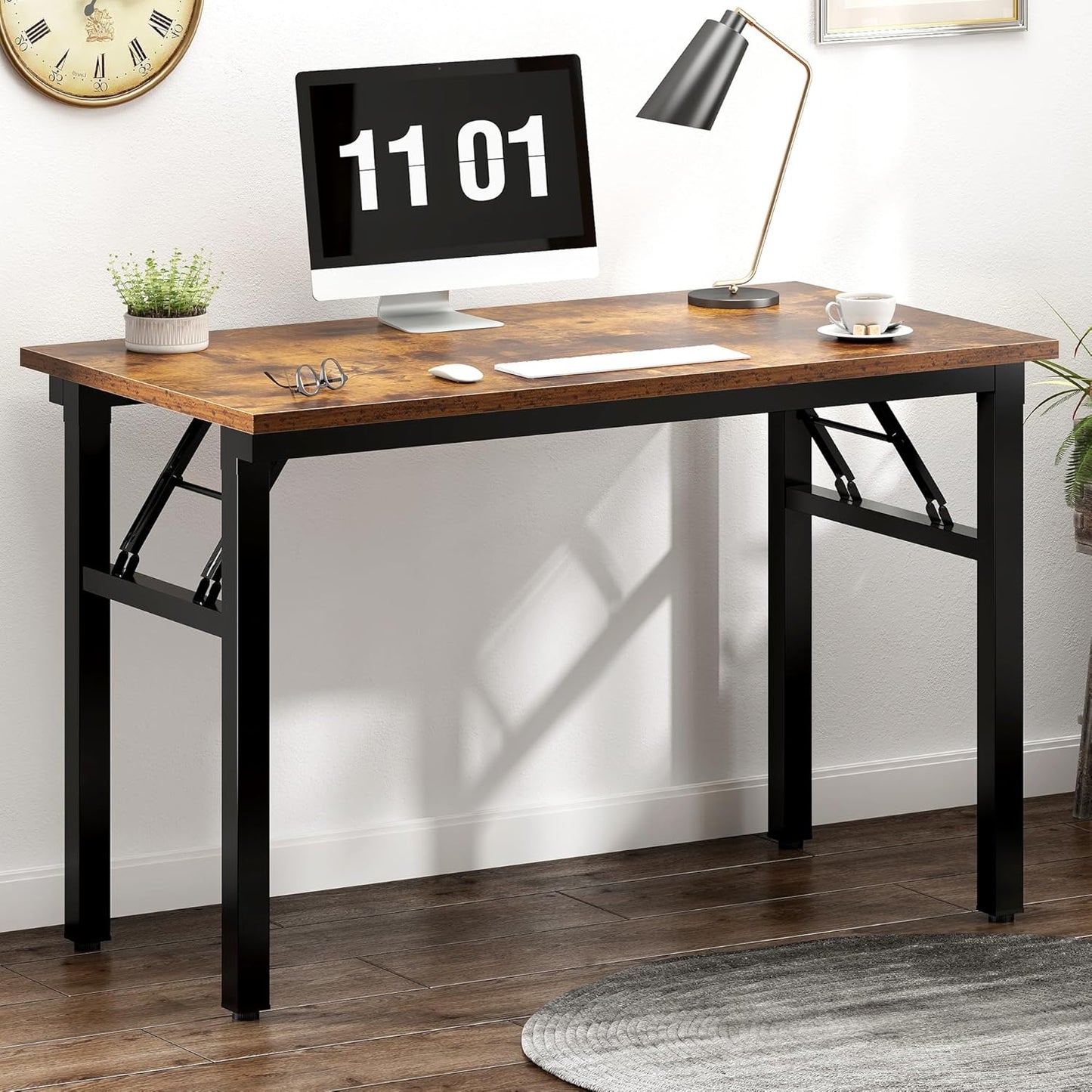 Need 39.4 inches Computer Desk for Small Space Small Folding Table Small Writing Desk Compact Desk Foldable Desk with BIFMA Certification, No Install Needed, Rustic Brown AC5-10060-FB