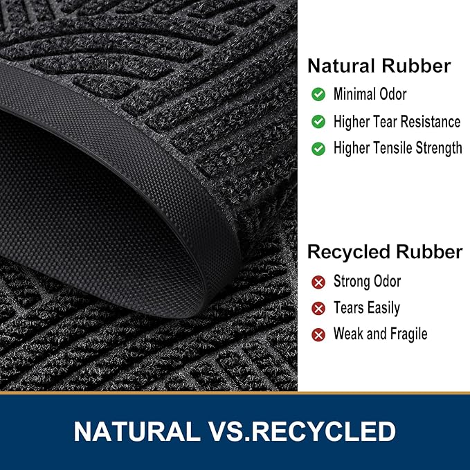 Smiry Front Door Mat Outside Entrance, Heavy Duty Sturdy Natural Rubber Doormat, Trap Dirt and Moisture, Easy Clean Low Profile Mats for Indoor Outdoor Entry, Interwoven Stripes (36x24, Black)
