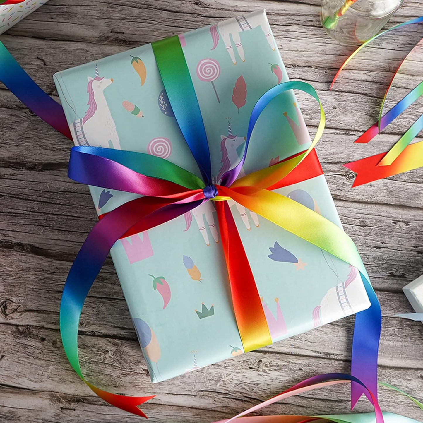 MEEDEE Rainbow Satin Ribbon - 3/8 inch Thin Color Ribbon for Crafts, Gift Wrapping, Birthday Party, Pride Party, Wedding Decorating - 50 Yards